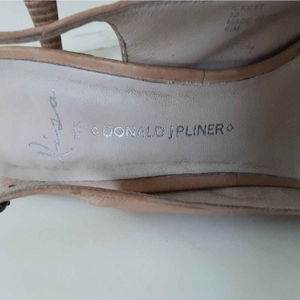 LISA for DONALD PLINER Wood Heel Stiletto Beige Platform Slingback Sz 6.5 - Picture 12 of 12